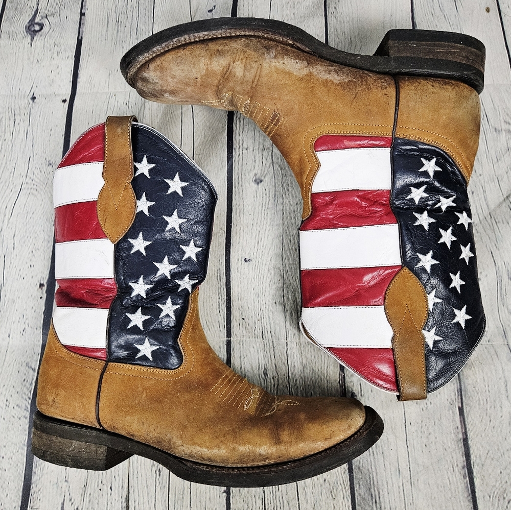 DERRAMODERO | leather american flag square toe western cowboy boots